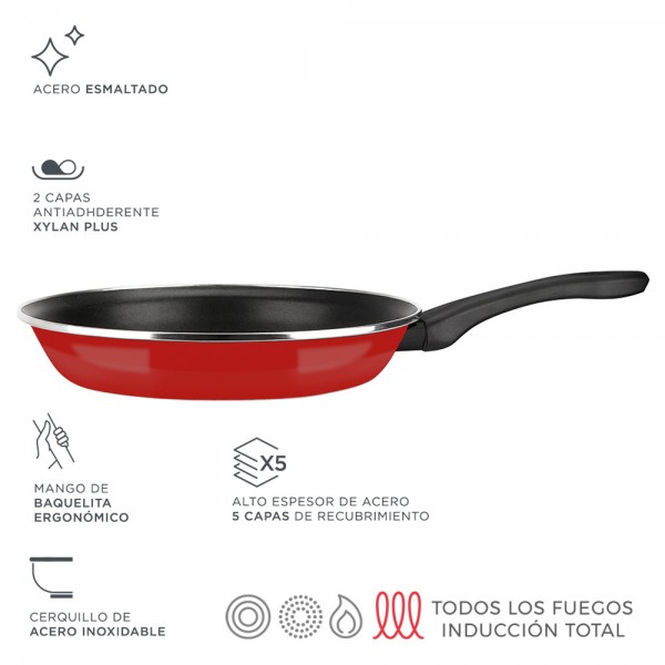 Sartén de acero aisi 430 optimax roja ø30 cm