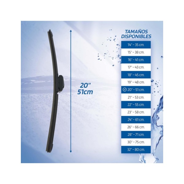 Escobilla Limpiaparabrisas Modelo Aquan53 Ultra Flex Series 19" 51 cm 1 Unidad con 8 Adaptadores
